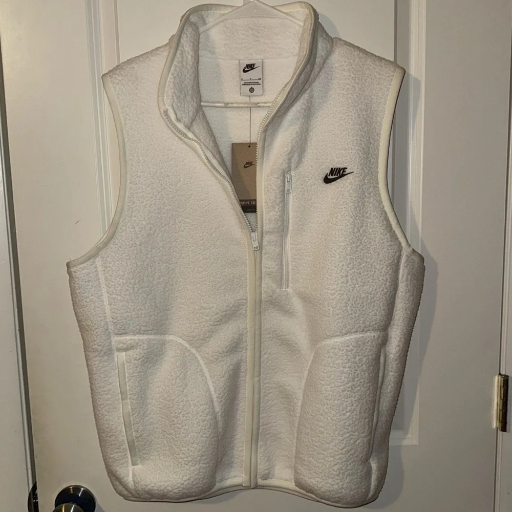 Nike Winterized‎ Fleece Vest Size Medium Mens White Sportswear Club Full Zip